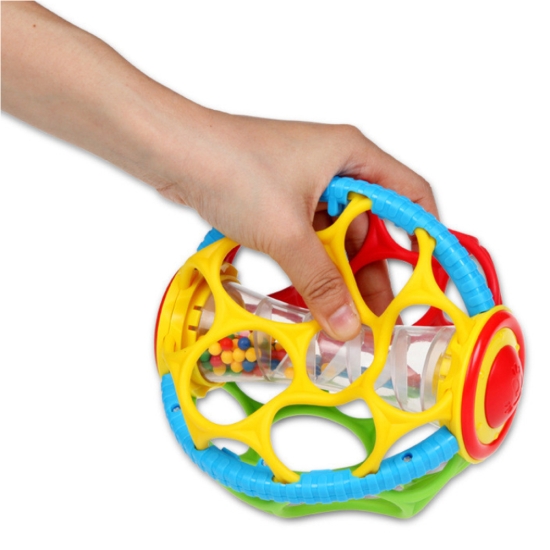 Jucarie interactiva bebe Minge colorata Zornaitoare cu bile