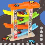 Jucarie lemn Circuit masinute Pista cu 4 Rampe Supraetajate