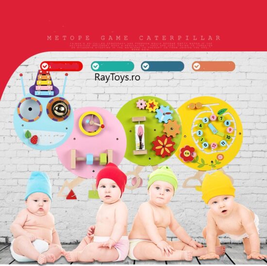 Tabla Montessori cu activitati Omida de perete din lemn Tabla Montessori cu activitati Omida de perete din lemn