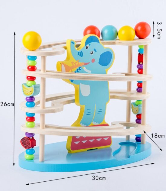 Circuit cu bile Pista Traseul animalelor din lemn cu fructe