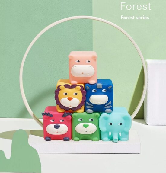 Cuburi moi animalute Set 6 Jucarii senzoriale bebe Squishy