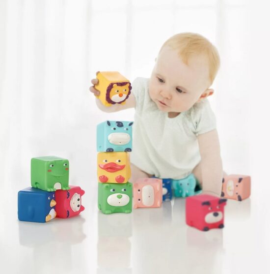 Cuburi moi animalute Set 6 Jucarii senzoriale bebe Squishy