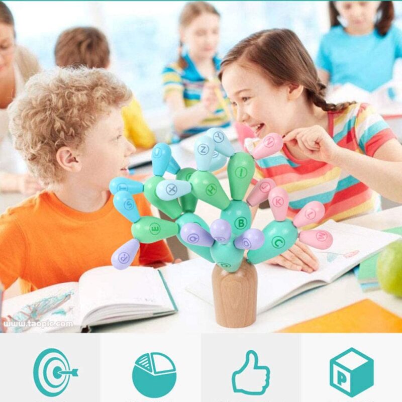 Joc echilibru Asamblare Cactus pastel din lemn educative