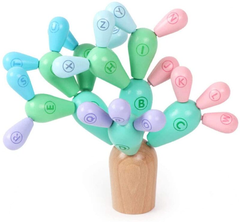 Joc echilibru Asamblare Cactus pastel din lemn educative