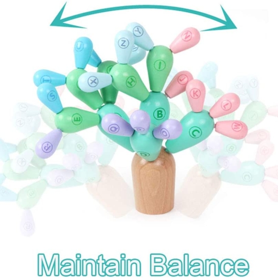 Joc echilibru Asamblare Cactus pastel din lemn educative