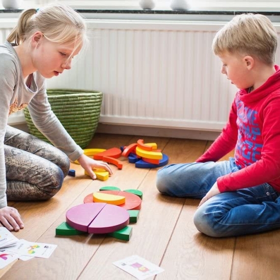 Jucarie Montessori Cercul curcubeu Puzzle lemn cu cartonase