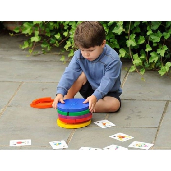 Jucarie Montessori Cercul curcubeu Puzzle lemn cu cartonase