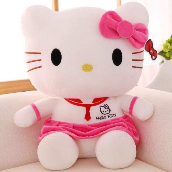 Jucarie plus Hello Kitty Pisicuta Roz-Rosu cu fundita 70 cm