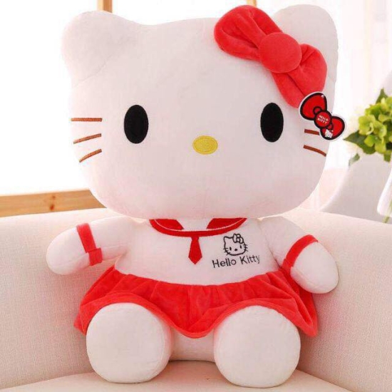 Jucarie plus Hello Kitty Pisicuta Roz-Rosu cu fundita 70 cm