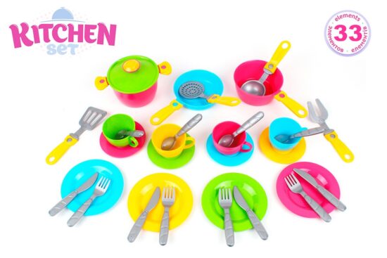 Jucarii Set vase bucatarie Uscator Accesorii pentru gatit 33 pcs