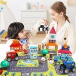 Jucarii cuburi Oraselul cu masini lemn Puzzle traseu Topbright