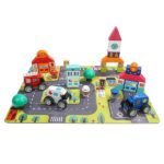 Jucarii cuburi Oraselul cu masini lemn Puzzle traseu Topbright