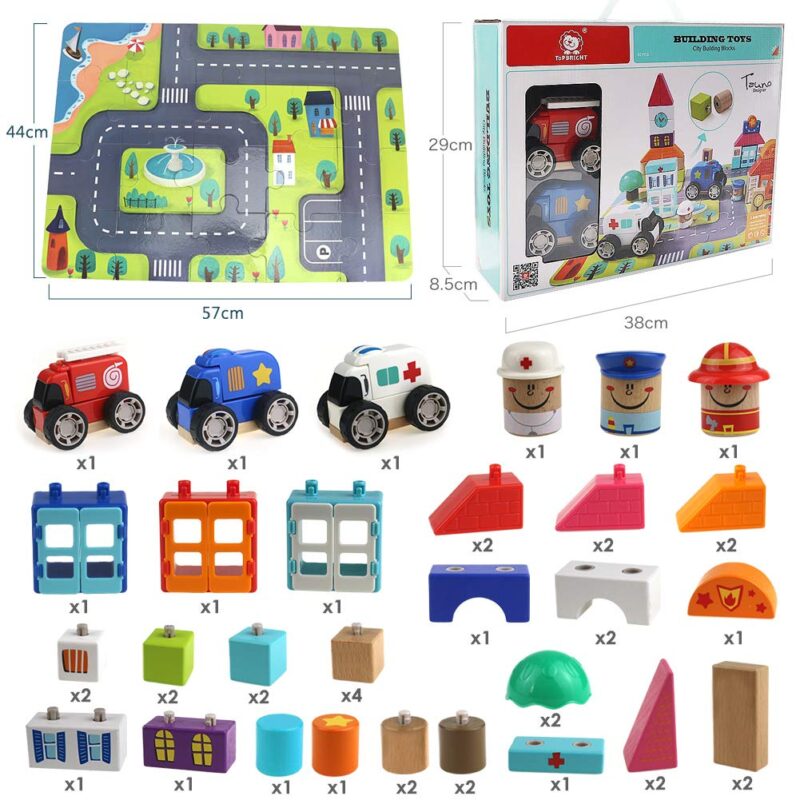 Jucarii cuburi Oraselul cu masini lemn Puzzle traseu Topbright