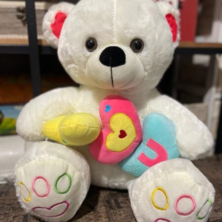 Jucarii plus Ursuletul pufos alb cu inimi colorate 40 cm