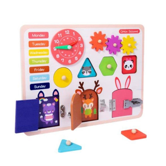 Placa educativa Montessori Calendar Ceas si Puzzle forme