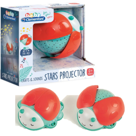 Proiector cu sunete lumini bebe Buburuza cu stele Clementoni