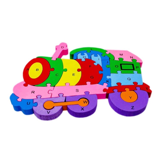 Puzzle Locomotiva cu litere si cifre 3D din lemn colorat