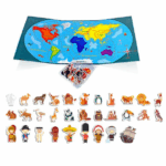 Puzzle magnetic Harta lumii Animale-Oameni in haine specifice