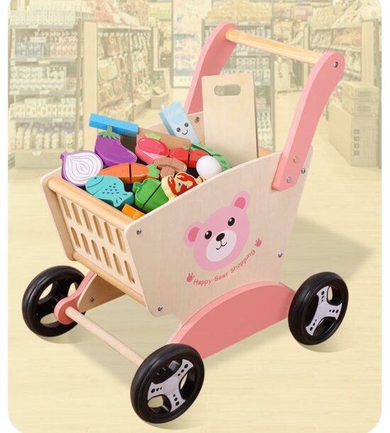 Carucior cumparaturi Alimente lemn Premergator Supermarket