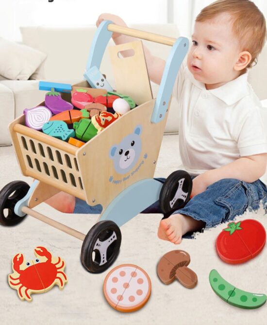 Carucior cumparaturi Alimente lemn Premergator Supermarket