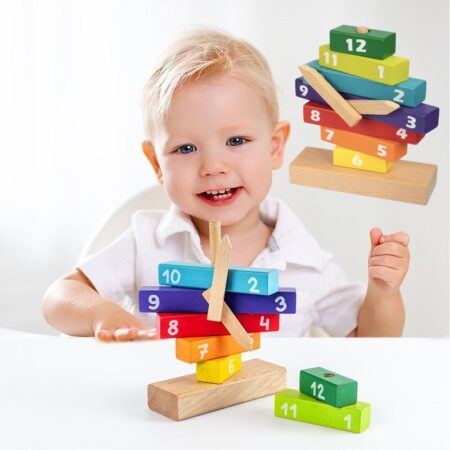 Ceas din lemn Curcubeu Jucarii de stivuit Sortator Puzzle