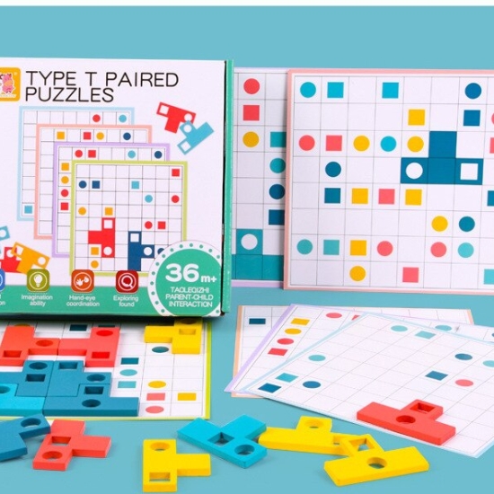 Puzzle Montessori 3D Joc gandire logica Tip Tetris din lemn