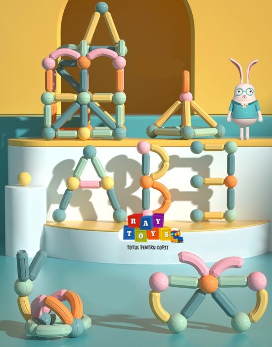Puzzle magnetic Joc educativ stivuire STEM stick si bile color