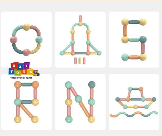 Puzzle magnetic Joc educativ stivuire STEM stick si bile color