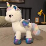 Unicorn din plus cu Aripi Jucarie cu Cornul Curcubeu 40 cm