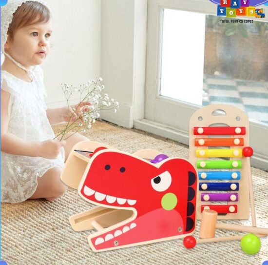 Pista cu bile si ciocanel lemn Xilofon cu 8 note muzicale Pista cu bile si ciocanel lemn Xilofon cu 8 note muzicale