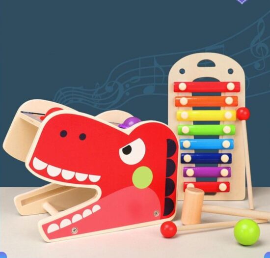 Pista cu bile si ciocanel lemn Xilofon cu 8 note muzicale