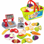 Supermarket legume-fructe Set cos Casa de marcat 18 piese
