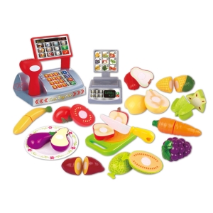 Supermarket legume-fructe Set cos Casa de marcat 18 piese