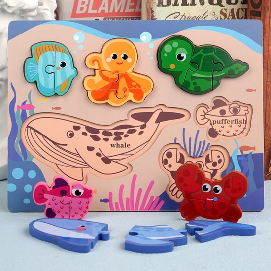 Puzzle bucati 3D Animale marine din lemn