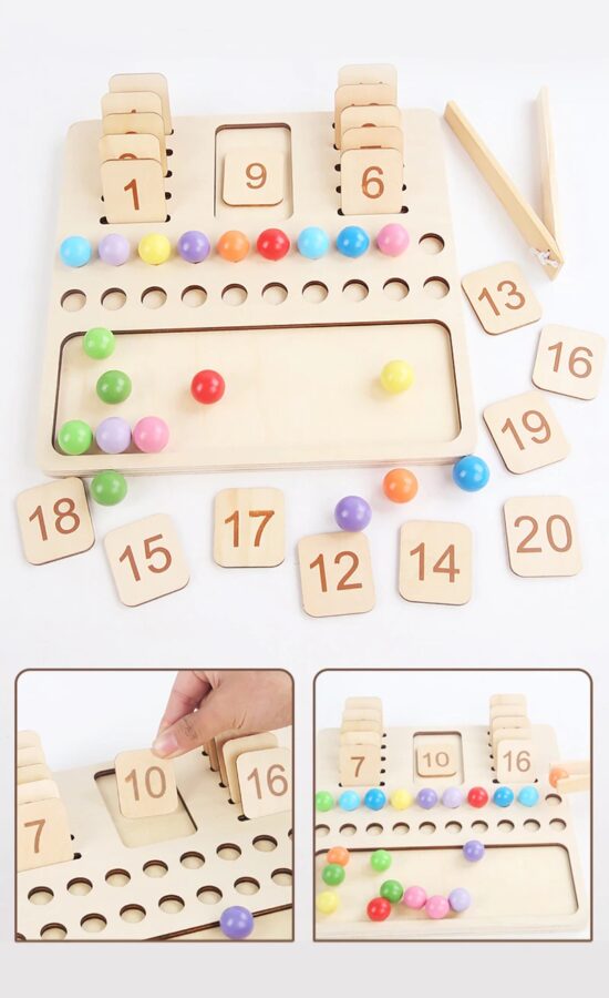 Tabla Montessori Asocieri cu numere si bilute colorate