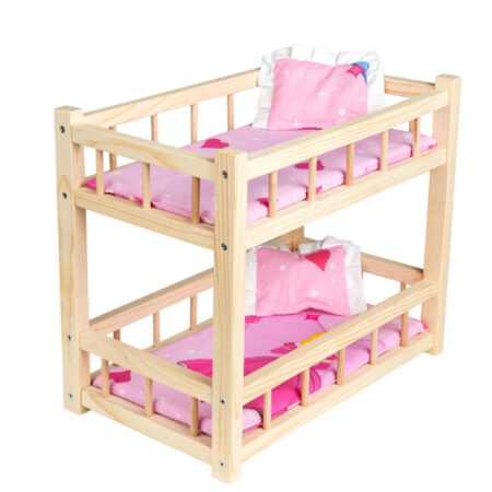 Pat etajat pentru papusi din lemn natur