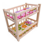 Pat etajat pentru papusi din lemn natur