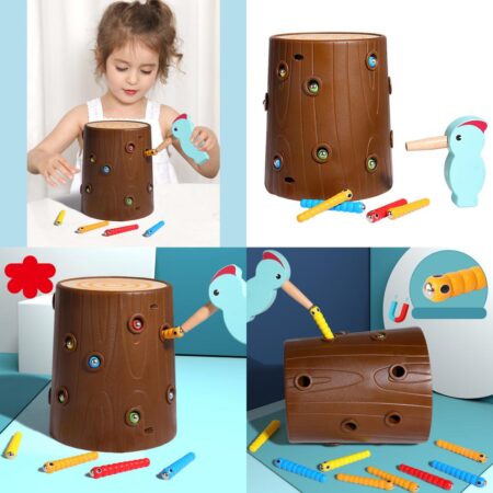 Pescuit magnetic Ciocanitoarea prinde viermisorii din copac