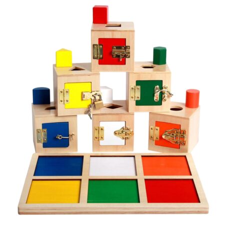 Set 6 cutii Montessori Incuie-descuie Forme geometrice