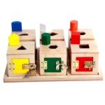Set 6 cutii Montessori Incuie-descuie Forme geometrice