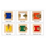 Set 6 cutii Montessori Incuie-descuie Forme geometrice