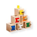 Set 6 cutii Montessori Incuie-descuie Forme geometrice
