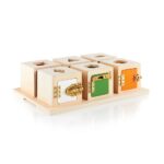 Set 6 cutii Montessori Incuie-descuie Forme geometrice