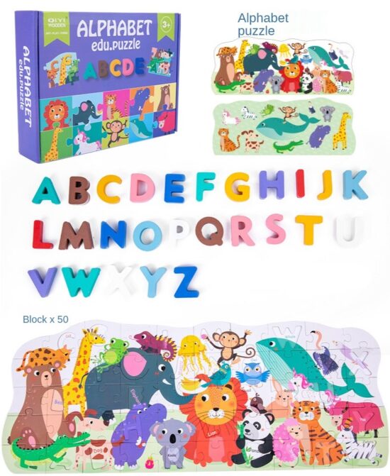 Puzzle educativ Alfabet 3D lemn Animale
