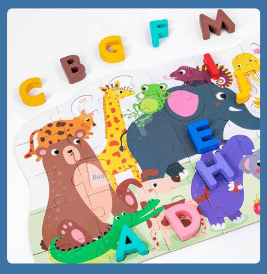 Puzzle educativ Alfabet 3D lemn Animale