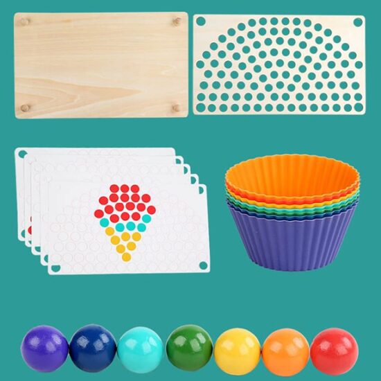 Joc asociere bile colorate Curcubeu cu paharele