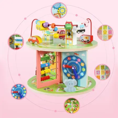 Centru activitati Cub 8in1 Montessori Labirint Three Dimensional Cylindrical Bead Beilaluna