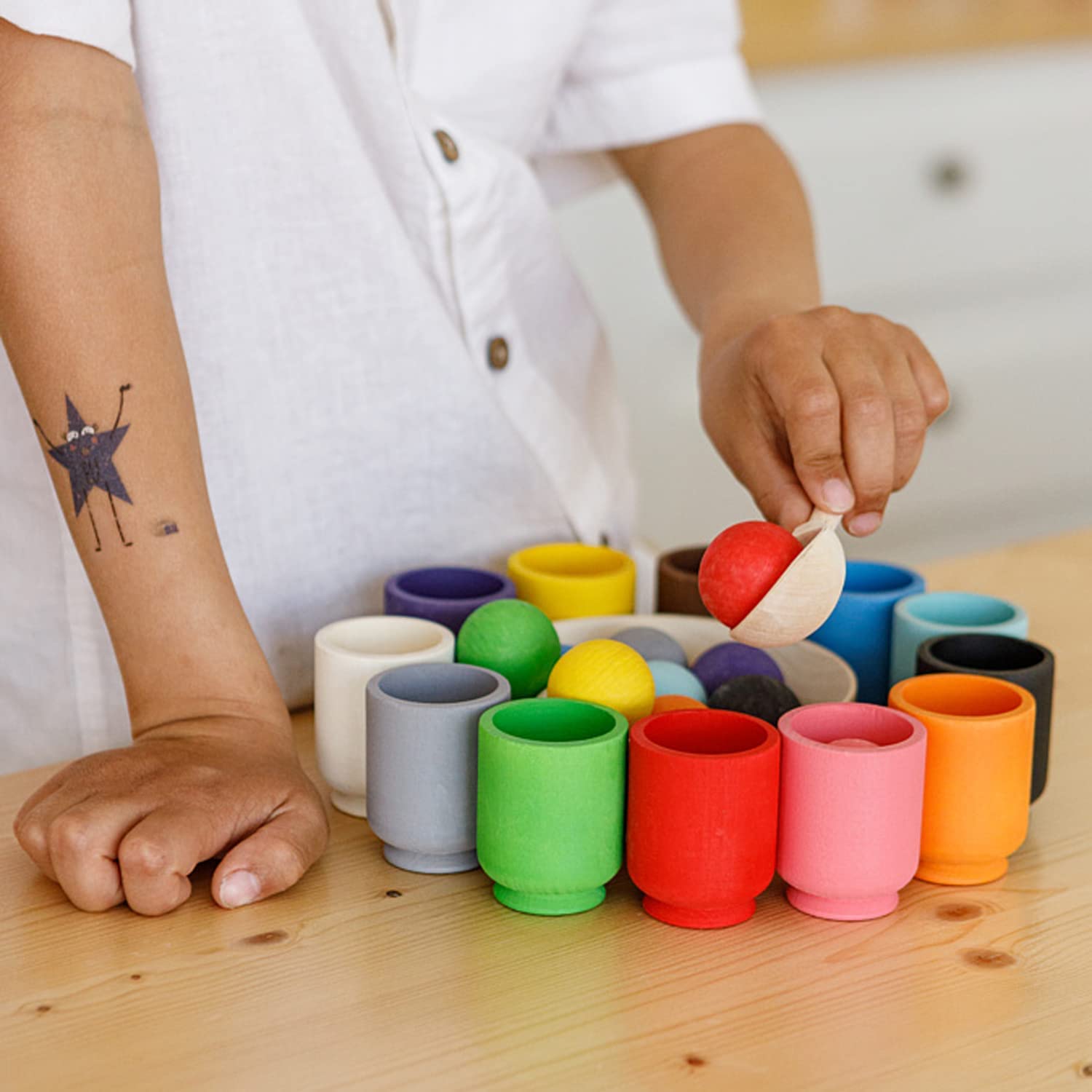 Joc Montessori Asociere Sortare Cupe-bile Curcubeu