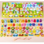 Joc logaritmic 7in1 Pescuit Puzzle educativ lemn