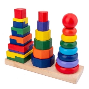 Piramida Montessori cu 3 Turnuri si forme geometrice